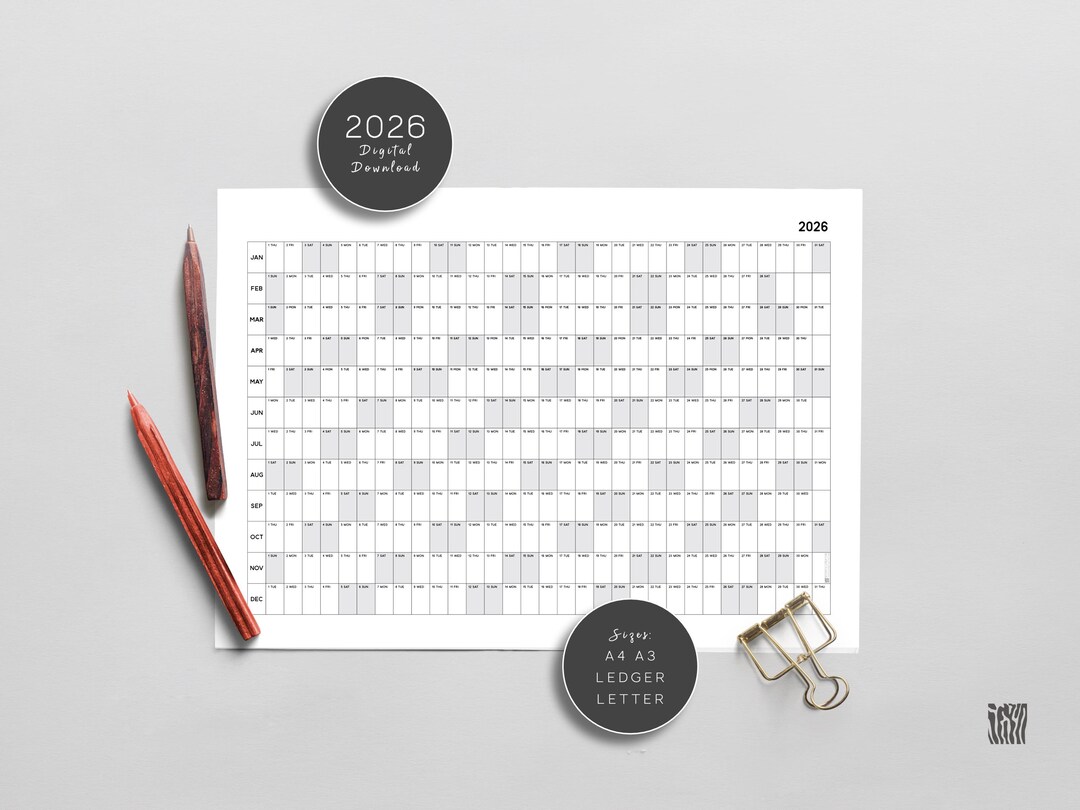 2026 Year at a Glance Desk Calendar: Minimalist Printable Planner ...