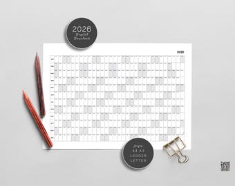 2026 Year at a Glance Desk Calendar: Minimalist Printable Planner (Digital Download)
