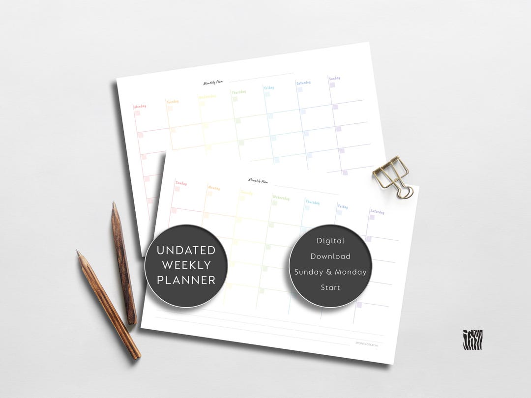 Undated Monthly Desk Organiser - Printable Sunday & Monday Start ...