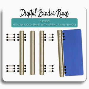 DIY Digital Spirals Binder Rings for Digital Planner, Notebook, Journal and iPad Planner. Digital Planner Binder Rings with Spine in Gold.