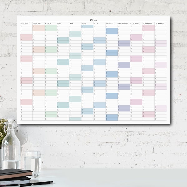 2025 Printable Large Wall Calendar in a Minimalist Design, 2025 Wall Calendar for Home, School and Office, 2025 Wall Planner.