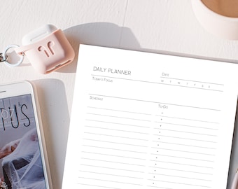 Printable Daily Undated Planner - Daily Schedule for Productivity Planner. Minimalist Planner on One Page, Printable Planner Pages .
