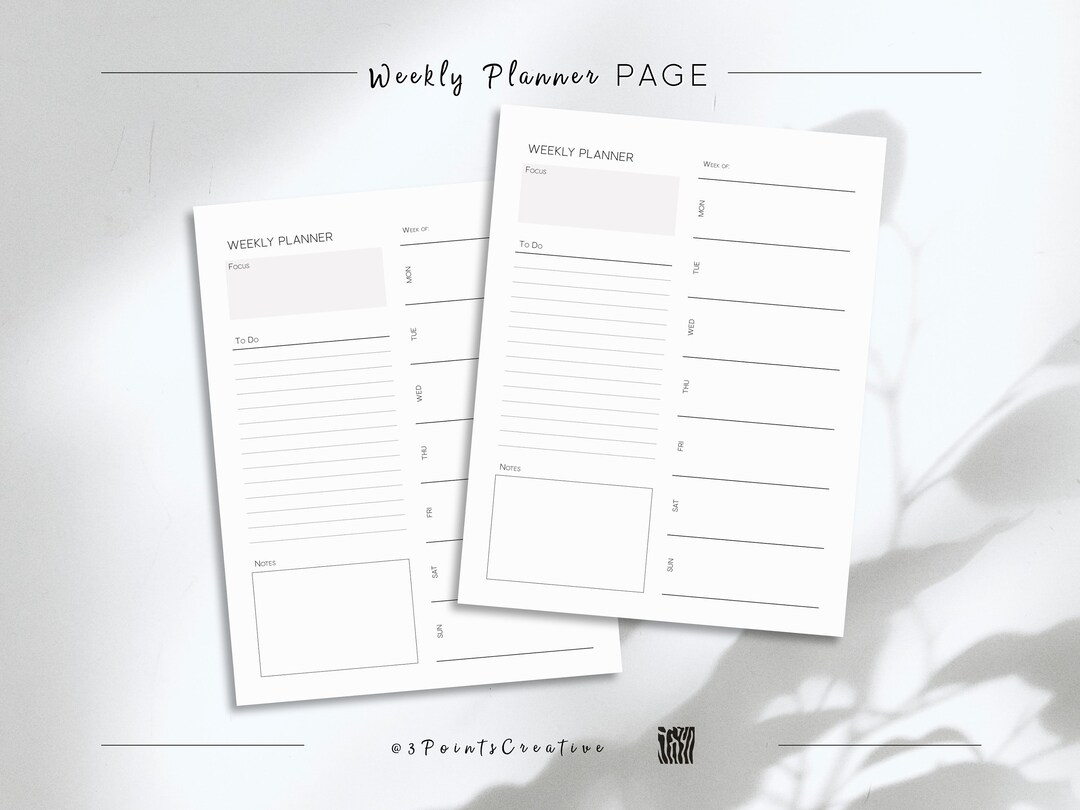 Printable Weekly Minimalist Planner on One Page, Undated Week on One ...