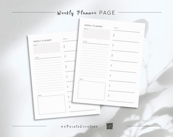 Printable Weekly Minimalist Planner On One Page, Undated Week on One Page Planner, Weekly To Do List Planner Template.