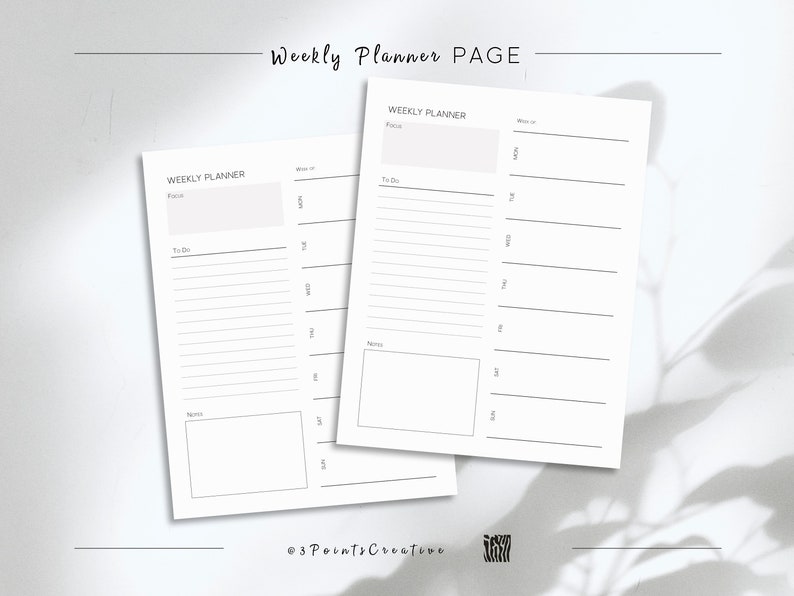 Minimalist Weekly Planner Printable, Undated One Page A4 A5 Letter ...