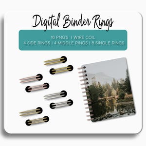 Realistic Digital Spiral Binder Ring Coils in Gold for DIY Digital Planner, Journal and iPad Planner for Custom Layouts.