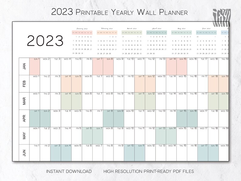 2023 Wall Calendar Printable Large Yearly Wall Calendar 2023 Etsy