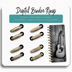 DIY Digital Planner Binder Rings for Digital Planner, Notebook, Journal and iPad Planner in Gold. Digital Spirals for Custom Layouts.