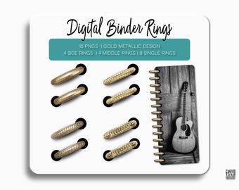 Gold Digital Planner Rings, Metallic Texture, DIY Layouts (PNG Files)