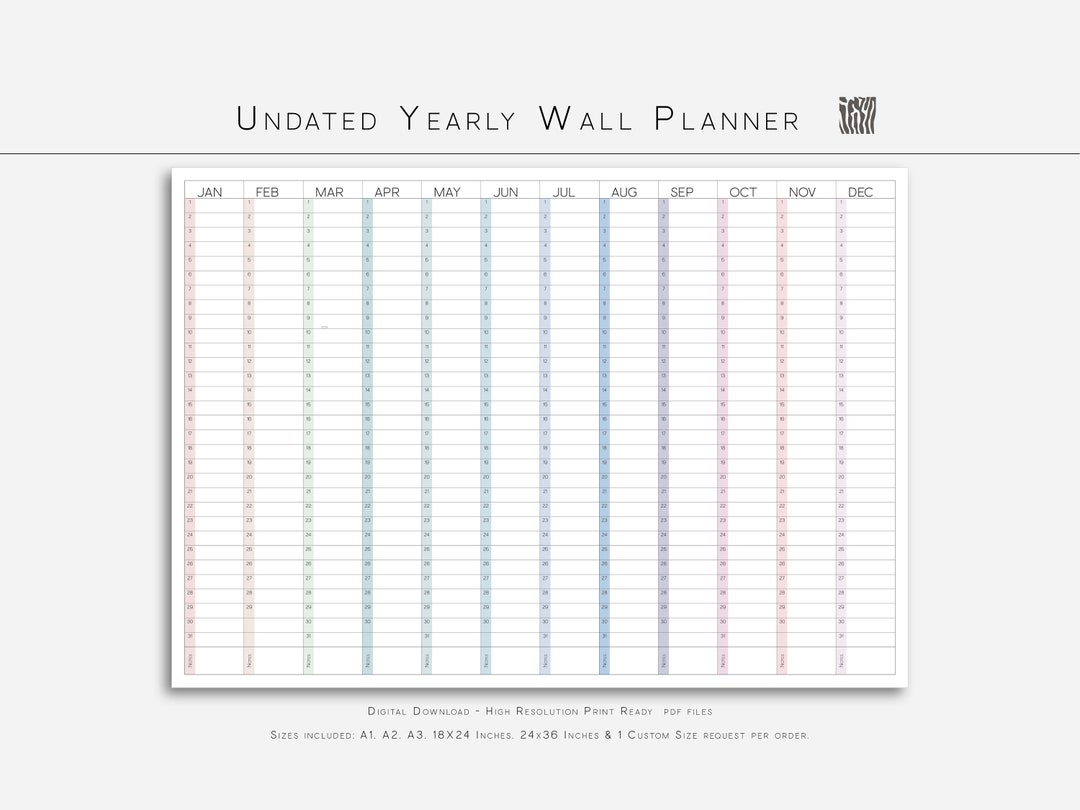 Printable Perpetual Large Wall Calendar - PDF Digital Download for Easy ...