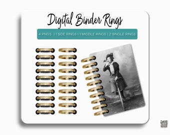 Gold Digital Planner Rings, PNG Clipart Set (Digital Download)