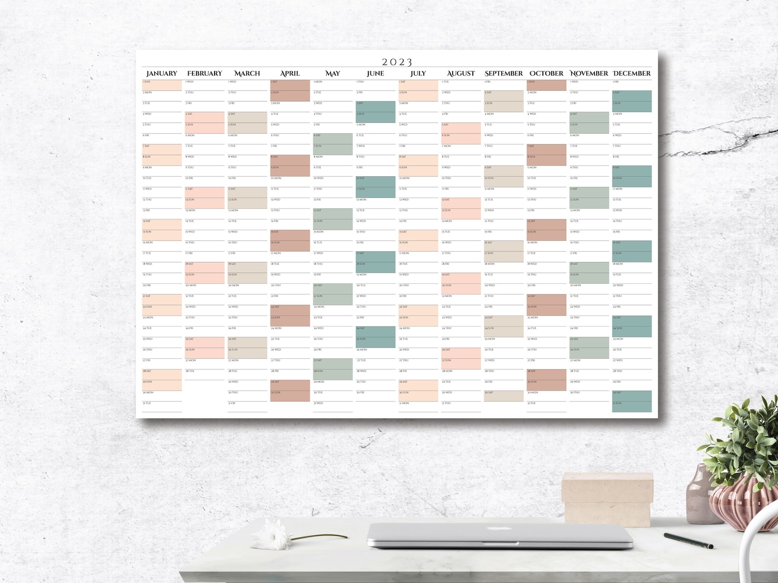 Printable Full Year Wall Calendar in a Minimalist Design 2023 Etsy