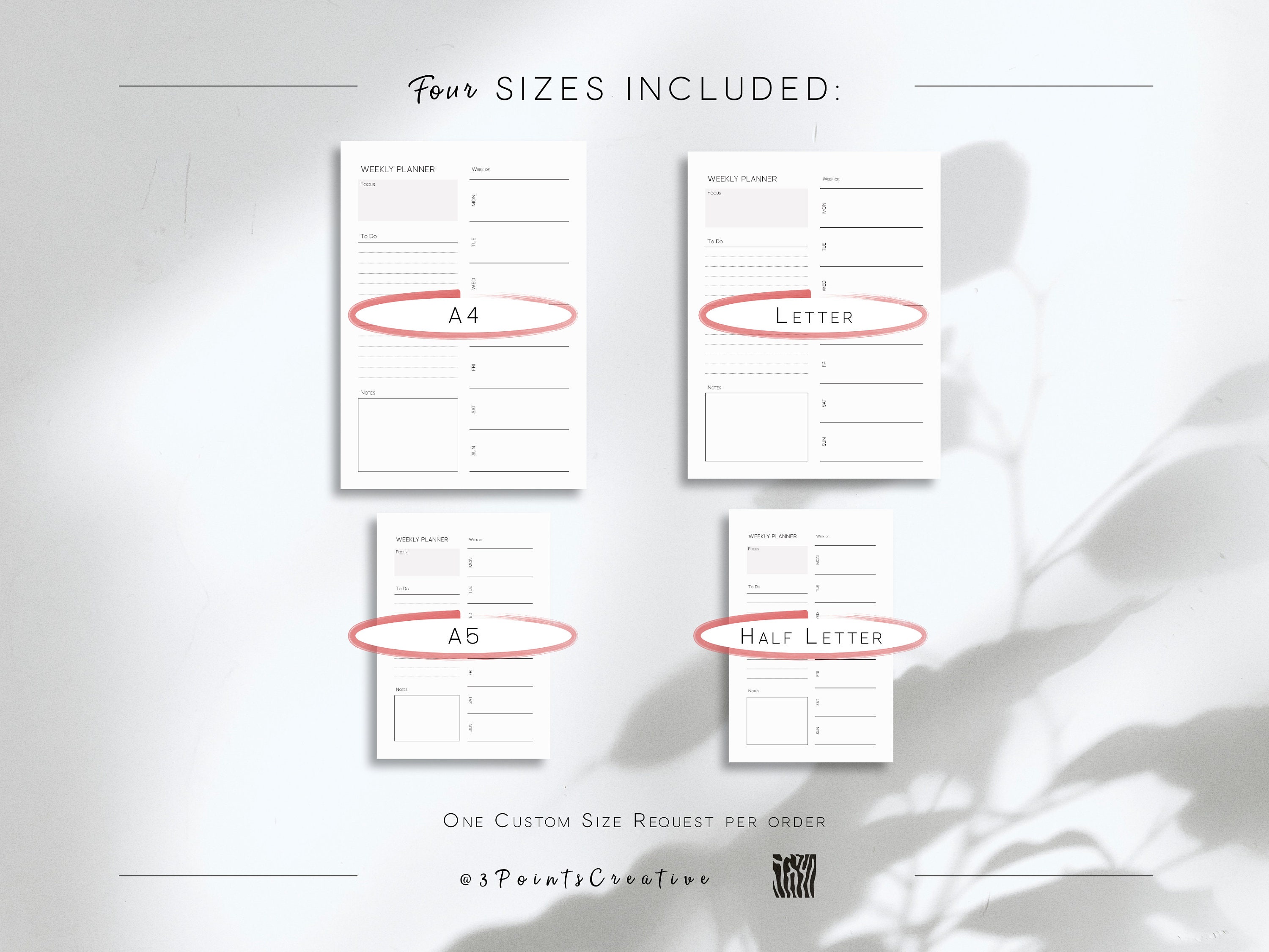 Minimalist Weekly Planner Printable, Undated One Page A4 A5 Letter ...