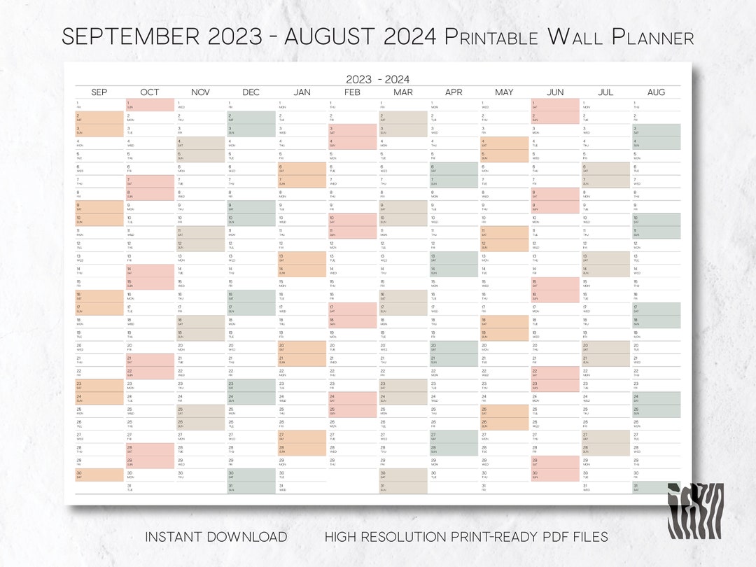 20232024 Printable Large Wall Calendar September to August