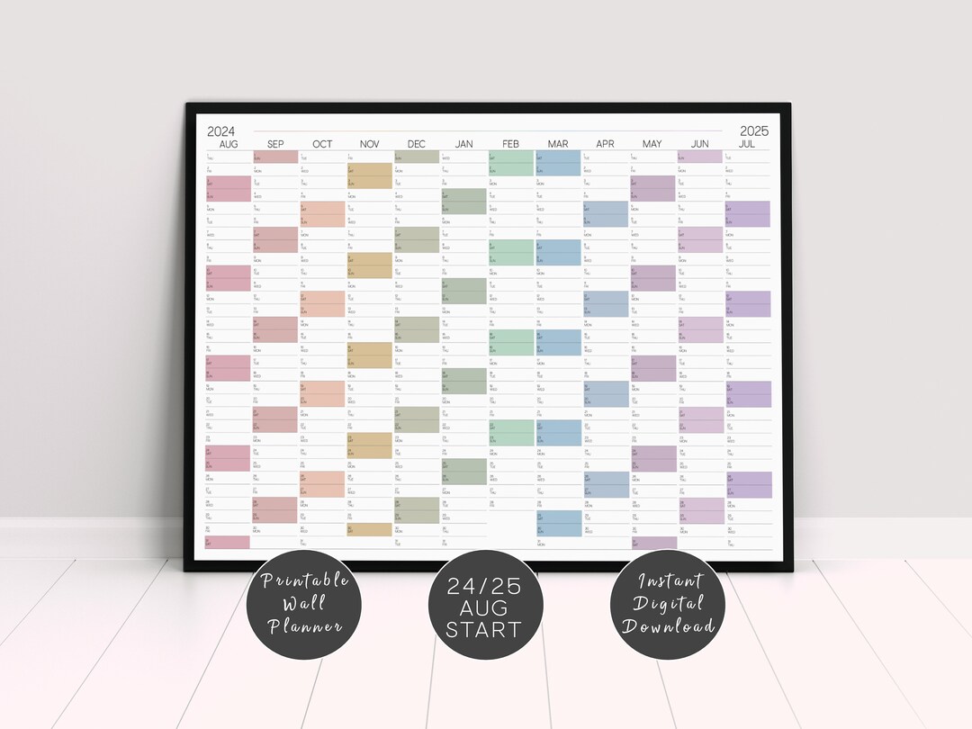 Printable Large Wall Calendar for 2024-2025 Mid Year, Academic Planner ...