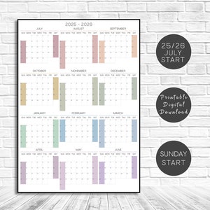 Printable Wall Calendar for 2025 2026, Academic Wall Planner For July 2025 To June 2026, Large Wall Calendar for Home, Office & Classroom.