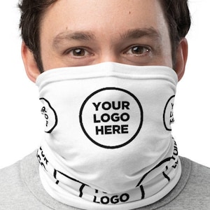 Promotional Items with Logo, Neck Gaiter Face Mask, Customized Face Covering with Logo or Text, White Neck Gaiter