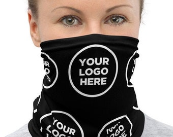 Bulk Order of 10x: Promotional Items with Logo, Neck Gaiter Face Mask, Customized Face Covering with Logo or Text, Black Neck Gaiter