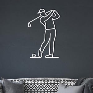 Golf Metal Wall Line Art – Minimalist Golfer Silhouette Decor, Wire Sports Wall Art, Gift for Him, Man Cave, Office Golf Father’s Day Gift