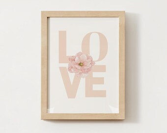 Pink Love Heart Wall Art Prints: Minimalist Girl Room Decor (Digital Download)