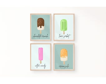 Set di stampe con gelato e ghiaccioli: decorazioni estive per la sala giochi (download digitale)