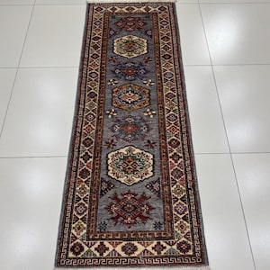 2x6 Gray Color Super kazak Rug - Runner Rug - Kazak Rug - Afghan Super Kazak Rug - Turkish Rug - Kabul Rug - Entryway Rug - Hallway Rug
