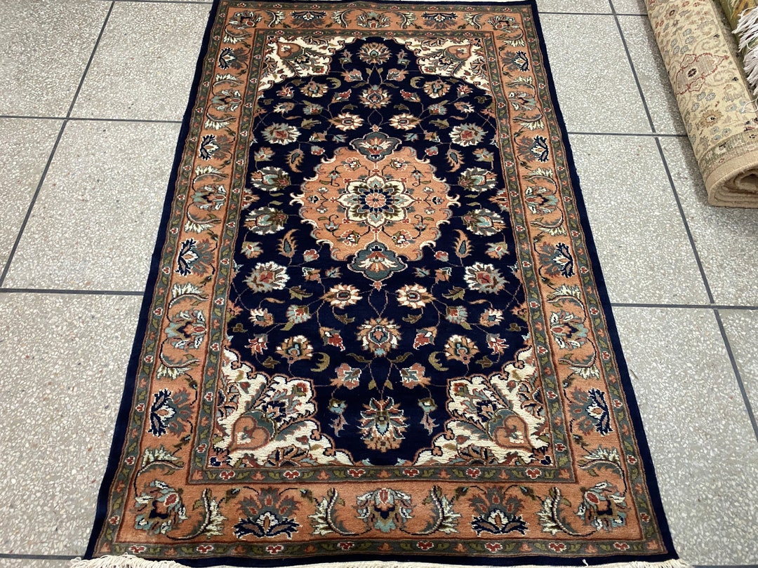 4x6 Navy Blue Oriental Rug Blue Rug Table Rug Silk Rug Etsy