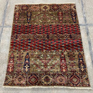 2.5x4 Multi Colored Khorjun Rug Striped Rug 2.5x4 Rug Afghan Rug