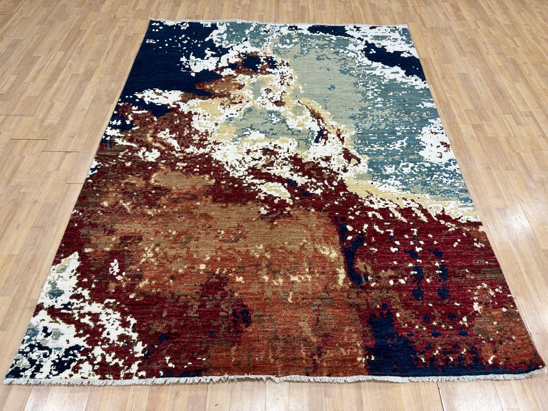 6x8 Ivory Modern Rug - Abstract Rug - Area Rug - Silk Rug - Antler Rug ...