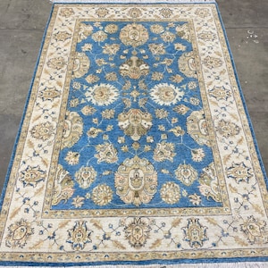 5x8 Dodger Blue Ziegler Rug - Turkish Rug - Table Rug - Afghan Sultani Rug - Hand Knotted Rug - Kabul Rug - Hall Rug - Pure Wool Rug