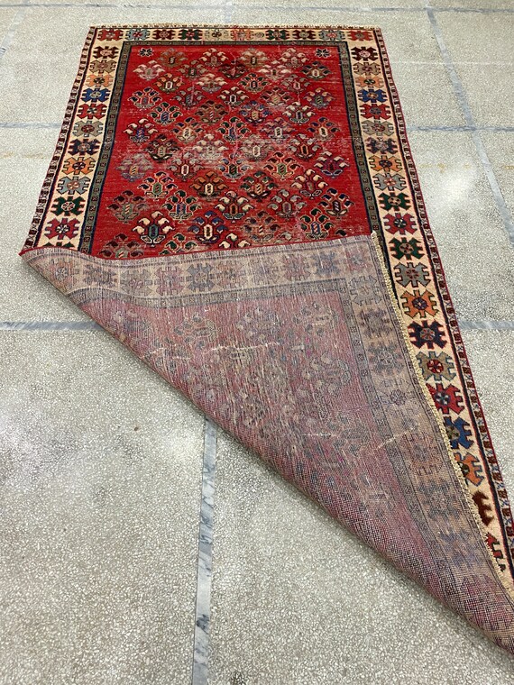 4.6x9.4 さび色ヴィンテージラグ - トルコラグ - エリアラグ - 廊下用