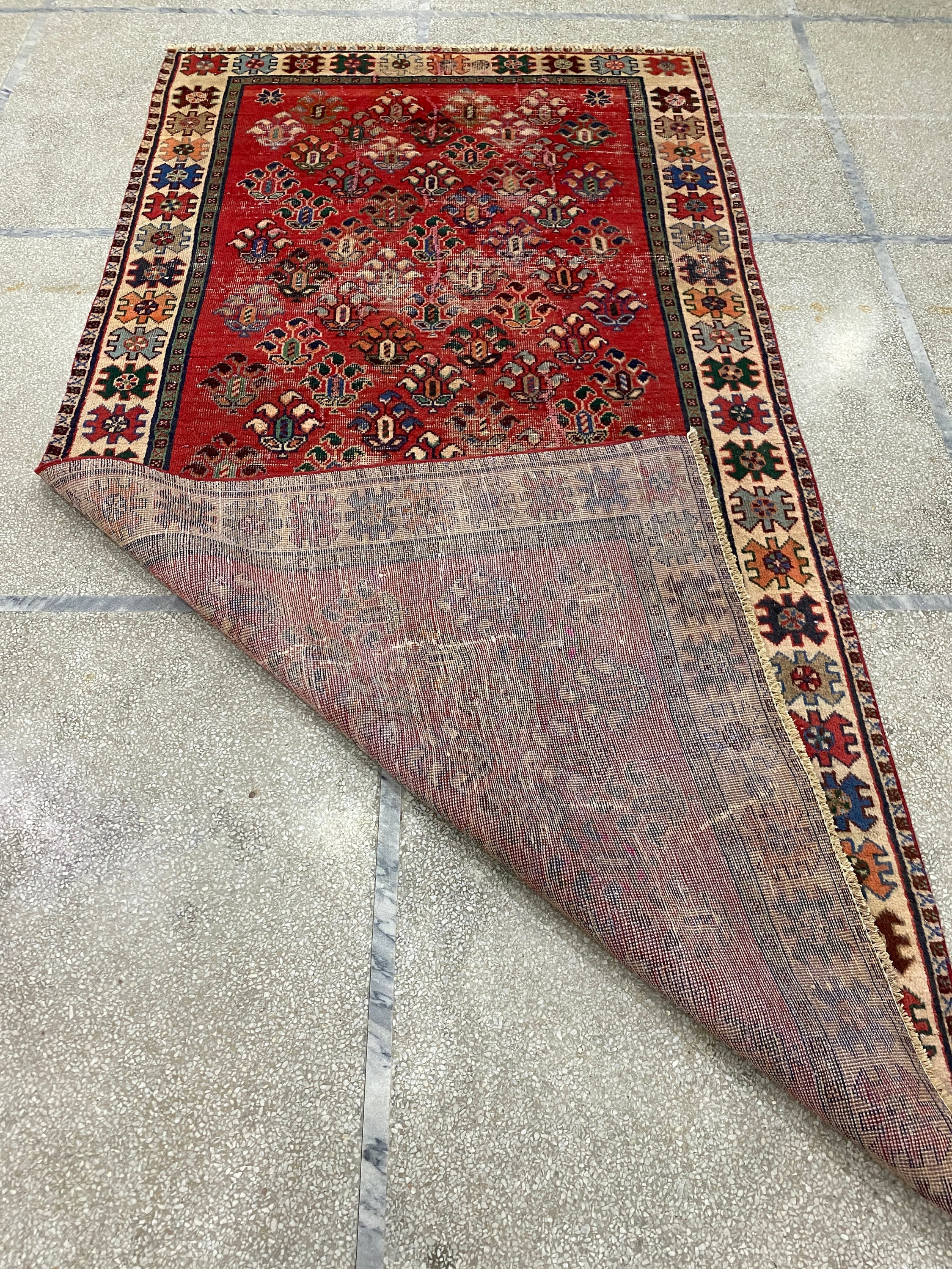 4.6x9.4 さび色ヴィンテージラグ - トルコラグ - エリアラグ - 廊下用