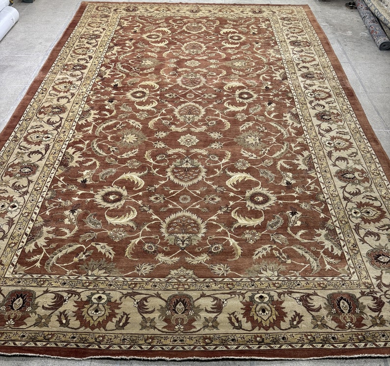 15x25 Rust Color Ziegler Rug Oversize Rug Muted Color Rug Woolen Rug