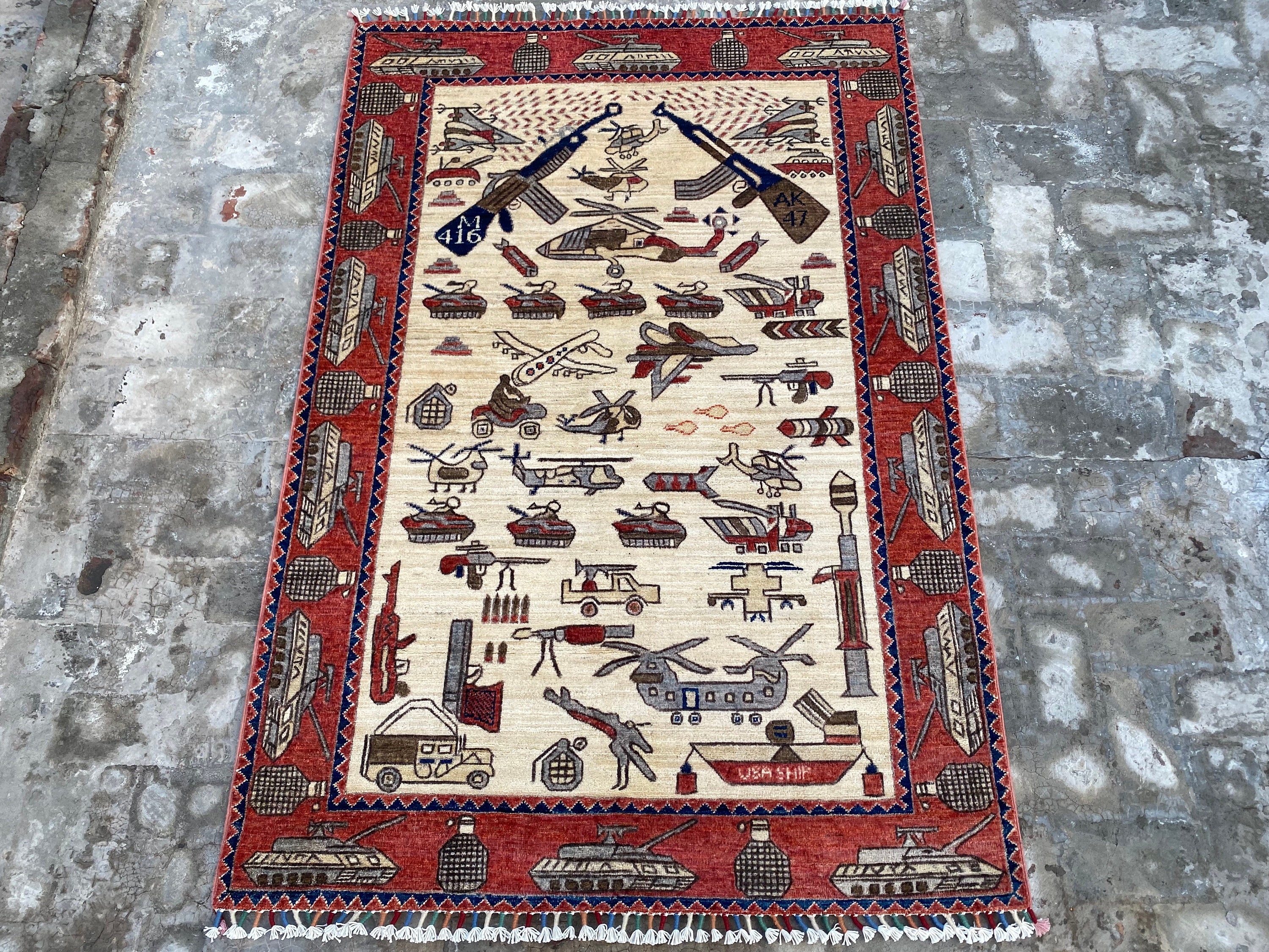 Afghan War Rug - Etsy 通販超高品質 Mid Rug Wool Afghanistan 1980's ラグ