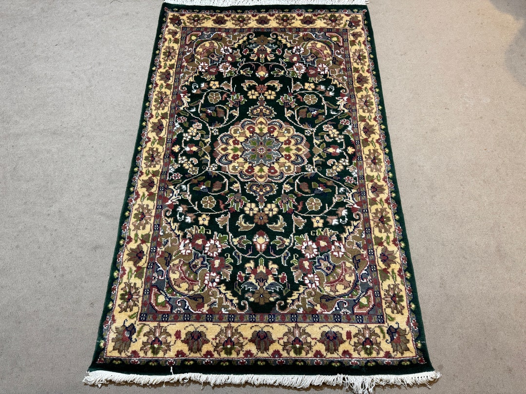 3x5 Emerald Green Oriental Rug Floral Rug Kitchen Rug Sea Green Rug