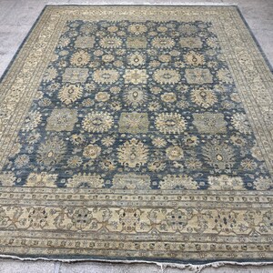 12x15 Royal Blue Ziegler Rug - Oushak Rug - Muted Color Rug - Woolen Rug - Living Room Rug - Hand knotted Rug - Afghan Rug - Washable Rug