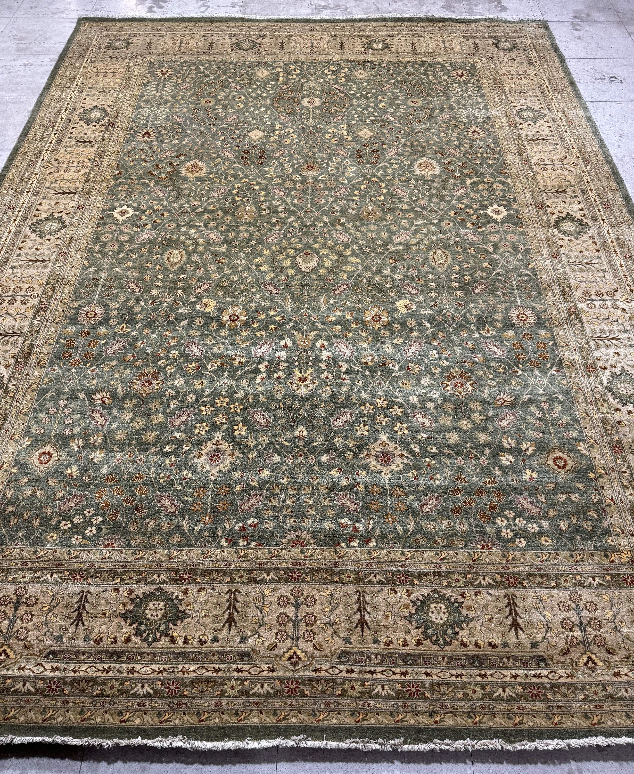 10x14 Green Oriental Rug - Fine Rug - Wool Rug - Luxury Rug - Woolen ...