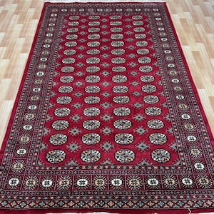 5x8 Red Color Bokhara Rug - Washable Rug - Tan Rug - Woolen Rug - Living Room Rug - Hand knotted Rug - Area Rug - Afghan Rug - Silk Rug