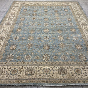 12x15 Sky Blue Ziegler Rug - Oushak Rug - Muted Color Rug - Woolen Rug - Living Room Rug - Hand knotted Rug - Afghan Rug - Washable Rug