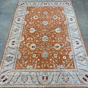 6x9 Squash Orange Ziegler Rug - Turkish Rug - Table Rug - Afghan Sultani Rug - Hand Knotted Rug - Kabul Rug - Rust Rug - Pure Wool Rug