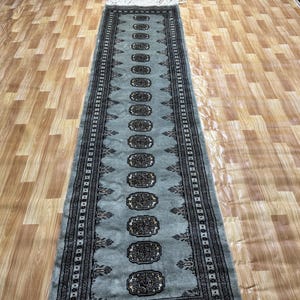 2.6x10 Silver Bokhara Rug - Silver Rug - Runner Rug - Stairs Rug - Bukhara Rug - Living Room Rug - Pure wool Rug - Bedroom Rug