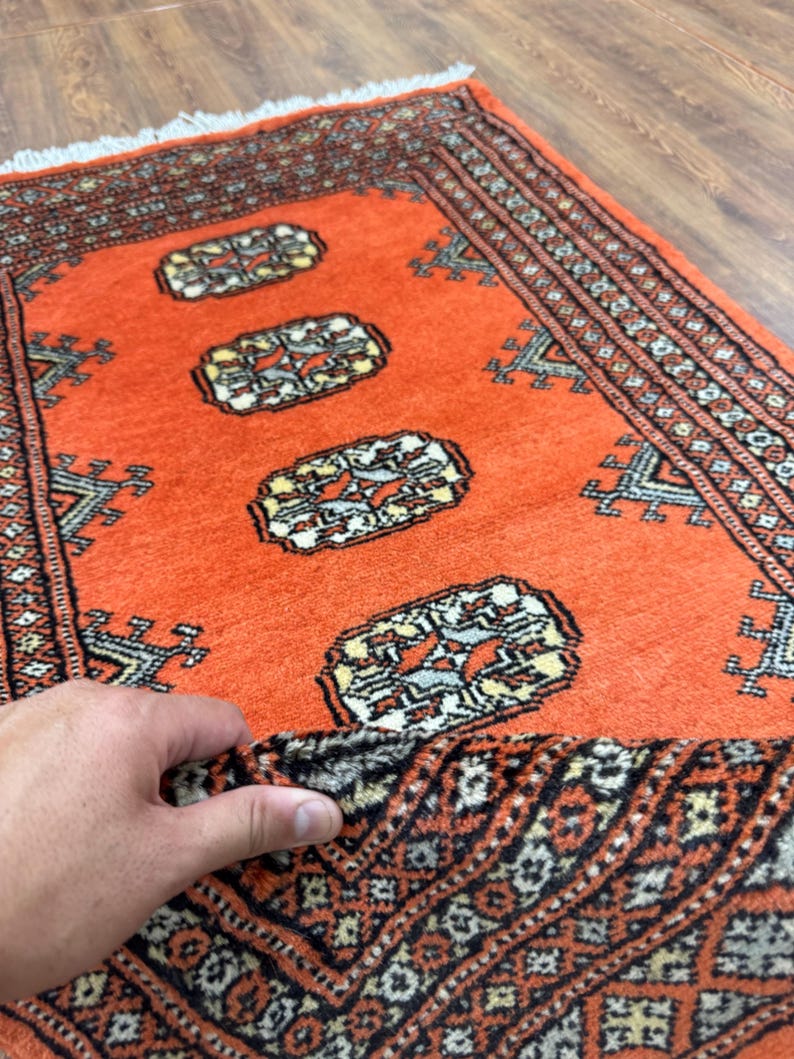 2x3 Carrot Color Bokhara Rug Washable Rug Small Rug Wool Rug Living