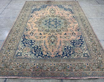 8x11 Light Pink Color Vintage Rug - Turkish Rug - Large Rug - Oushak Rug - Hand Knotted Rug - Antique Rug - Hall Rug - Area Rug