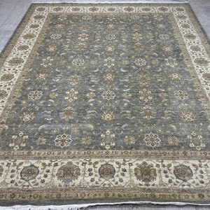 12x15 Sky Blue Ziegler Rug - Oushak Rug - Muted Color Rug - Woolen Rug - Living Room Rug - Hand knotted Rug - Afghan Rug - Washable Rug