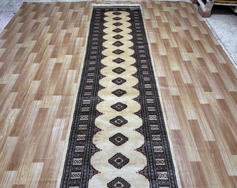 2.6x14 Beige Color Bokhara Rug - Runner Rug - Hallway Rug - Stairs Rug - Bukhara Rug - Living Room Rug - Woolen Rug - Bedroom Rug