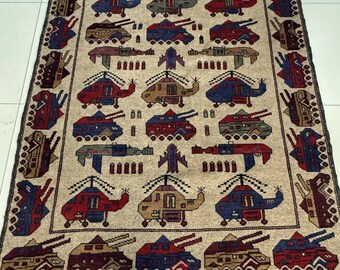 4x6 Beige Color War Rug - Washable Rug - Afghan War Rug - Grenade