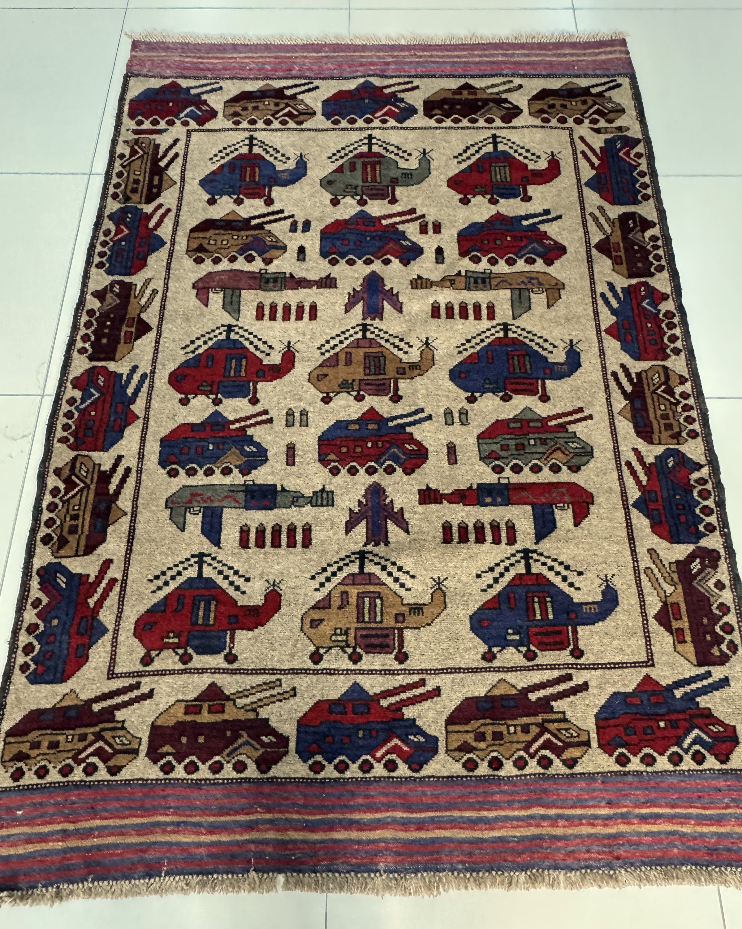 4x6 Beige Color War Rug - Washable Rug - Afghan War Rug - Grenade