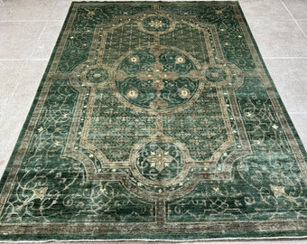 9x12 Emerald Green Oriental Rug - Oushak Rug - Muted Color Rug - Woolen Rug - Living Room Rug - Hand knotted Rug - Afghan Rug - Washable Rug