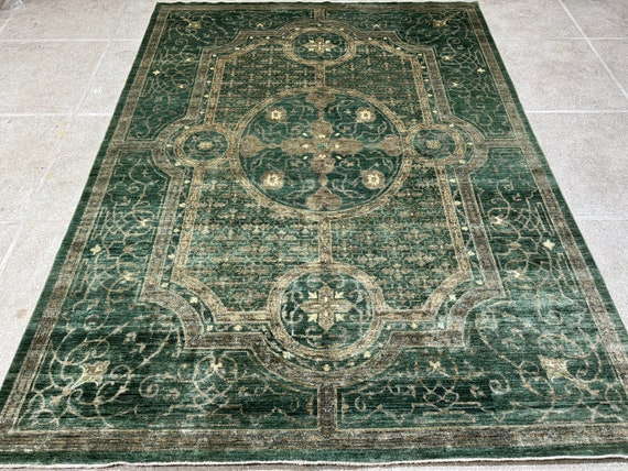 230x300 Smaragd Grüner Orientteppich - Oushak Teppich - Gedeckter Teppich - Wollteppich - Handgeknüpfter Teppich - Wollteppich - Waschbarer Teppich