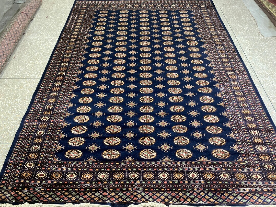 7x10 Navy Blue Bokhara Rug Area Rug Green Rug Pure Wool Etsy